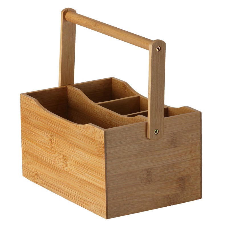 Cortesi Home Kira Natural Bamboo Cutlery Caddy Tabletop Holder with Handle and 4 Compartments - Image 1